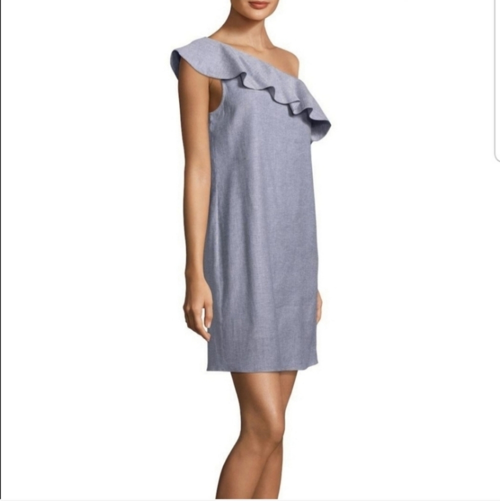 THEORY Light Denim Ruffled Alexanda Dress